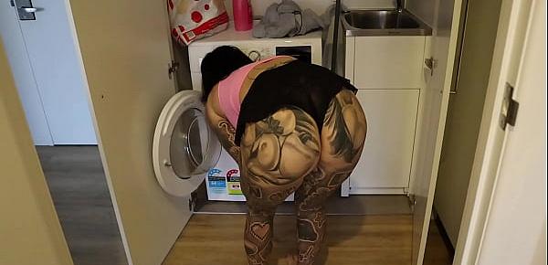  BIG TIT Big Thick ASS Tattooed House Cleaning Milf Gets Fucked With Black Dildo and Then Fucked By Husbands Friends Dick Until She Cums - Melody Radford